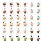 Cheriswelry 36Pcs Cupcake Resin Charms Imitation Food Dangle Charms Beads Opaque Resin Pendant with Loop for DIY Jewellery Making