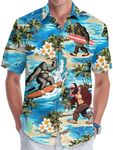 Cool Bigfoot Men's Hawaiian Shirt, Funny Sasquatch Unisex Short Sleeve Button Shirt, Bigfoot Beach, X-Large