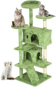 FDW | 54" Cat Tree Tower | Green | Multi-Level Indoor Activity Center with Sisal Scratching Posts, Condos, Plush Perches, Hanging Cat Toys | Sturdy, Easy to Assemble | for Kittens & Adult Cats