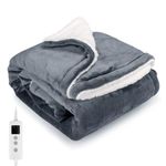 PROALLER Heated Blanket Electric Throw 160x130CM, 9 Levels &1-9H Timer Auto-Off, Machine Washable, Soft Flannel Sherpa Full Body Warming, Sofa Bed Office Use, Heating Blanket