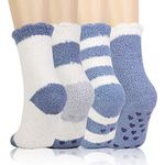 QKURT 4 Pairs Fluffy Socks, Anti-Slip Fuzzy Socks Winter Slipper Socks Cosy Sleep Socks Warm House Socks for Women Girls