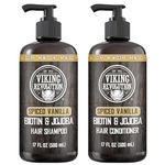 Viking Revolution - Mens Shampoo and Conditioner - Moisturizes and Strengthens - Shampoo Men and Conditioner with Vitamin B5, Biotin and Jojoba Oil - Spiced Vanilla - 17 Oz / 500ml Each