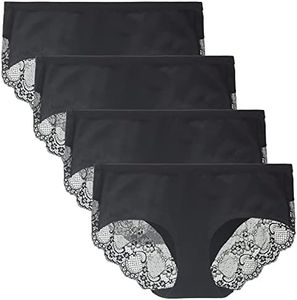LIQQY Women's Underwear Lace Back Side Briefs Mid Rise Ladies Full Coverage Panties Regular & Plus Size 4 Pack