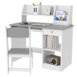 ZONEKIZ Kids Desk and Chair Set with Storage, for Ages 5-8 Years, 2 Piece Children Table and Chair Set, Grey