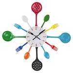 Timelike Wall Clock, 16" Metal Kitchen Cutlery Utensil Spoon Fork Wall Clock Creative Modern Home Decor Antique Style Wall Watch (Colorful)