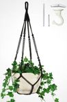 Shineloha 43 Inches Macrame Plant Hanger Large for 12 inch Pot Extra Long + Hook | No Tassel, Cotton Rope Hanging Plant Holder with Swag Hook, NO Plant Included (Black)