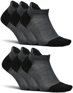 Feetures Elite Max Cushion No Show Tab Ankle Socks - Sport Sock with Targeted Compression - New Gray, XL (6 Pair)