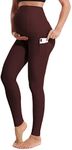 BUBBLELIME 26" Maternity Yoga Leggings Over The Belly Pregnancy Workout Pant with Pockets - Maternity Pants_MAHOGANYMAROON X-Small-26 Inseam(1)
