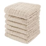 Baby Washcloths, Muslin Cotton Baby Towels, Large 25 X 25 cm Wash Cloths Soft on Sensitive Skin for Boys & Girls, Newborn Baby & Toddlers Essentials Shower Registry Gift (Sand, Pack of 6)