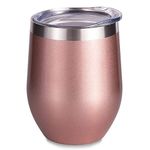 SUNWILL Vaccum Insulated Wine Tumbler with Lid Rose Gold, Double Wall Stainless Steel Stemless Insulated Wine Glass 12oz, Durable Insulated Coffee Mug, for Champaign, Cocktail, Beer, Office …