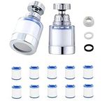 2 Pcs Faucet Water Filters+10 Filter Cartridges,360 Degree Rotating Sink Tap Water Filter Carbon Water Filtration Faucet Clean Purifier Filter Tap Removes Chlorine Fluoride Heavy Metals Hard Water