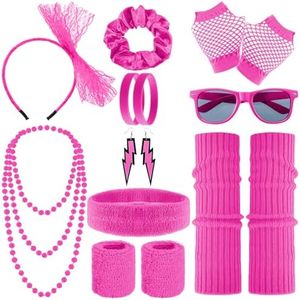 Weirui 15pcs 80s Costume Accessories Set, 80s Accessories Women with Neon Headband Earrings Leg Warmers for 80s Party