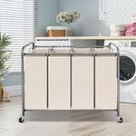 STORAGEIDEAS Laundry Sorter 4 Section, 4-Bag Heavy Duty Rolling Laundry Hamper Cart, Laundry Basket Organizer With Wheels and Removable Bags, Laundry Room Organization For Dirty Clothes Storage, BEIGE