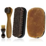 Lamondre Shoe Brush Set, Horsehair Brushes, polish brush, 3 Pcs Shoe Polish Brushes + 1 PCS Plush Polishing Glove, Ideal for Boots, Car Seats, Bags, Sofas