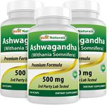 Best Naturals 3 Pack Ashwagandha Capsules for Relaxing Stress and Mood, 500 mg, 120 Count (Total 360 Capsules)