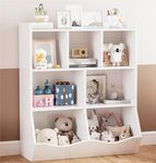 GarveeHome White Toy Storage Cabinet, Three-Tier Kids Bookshelf and Bookcase for Storage Books and Toys, Multi Shelf with Cubby Organizer for Bedroom and Playroom