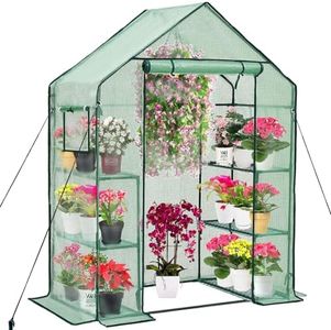 Purlyu Walk-in Greenhouse for Outdoors w/ Mesh Side Windows, 3 Tiers 6 Shelves PE Cover Green House Portable Warm House for Seedling Flowers Growing 20 Pcs T-Type Plant Tags Include (GHW001G)