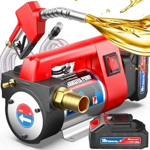 Mxmoonant Fuel Transfer Pump Kit, Battery Powered Diesel Transfer Pump 12GPM Portable Self Priming Pump with 2 Lithium Batteries, Auto Fuel Nozzle, Hose for Kerosene Boat Truck