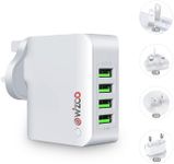 WIZCO USB Charger Plug, 4-Port USB 