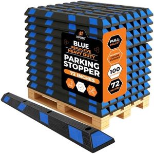 Xpose Safety 72" Heavy Duty Blue Rubber Parking Stopper (Bulk Full Pallet 100 Pack) – Wheel Stops, Lot Bumpers & Parking Curb for Handicap, Driveway or Ramp – Bumper Stops with Blue Reflective Strips