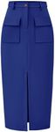 KIRUNDO Women's Skirts Trendy Spring Summer High Waisted Skirt Pencil Wrap Midi Cargo Skirt with Slit Business Casual Clothes(Royal Blue, X-Large)