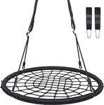 RedSwing 40 Inch Saucer Swing Spider Web Net Swing for Kids Outdoor,Rope Round Swing with Flying Web for Kids,Safe Durable with Hanging Straps for Playground Backyard,Capacity 330lbs,Black