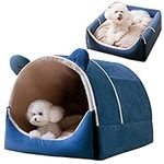 CLrkualn Cat Dog Bed Warm Soft Nest Small 2-in-1 Dog Cat House Removable Foldable Cushion Dog Tent Pet Shelter Best Pet Supplies for Indoor Outdoor (Blue Medium)