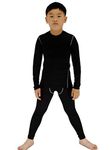 BEGIANT Boys Thermal Long Underwear Set Hockey Base Layer 2 PCS Kids Long Sleeve Compression Shirt & Soccer Leggings Black