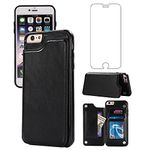 Asuwish Compatible with iPhone 6plus 6splus 6/6s Plus Wallet Case Tempered Glass Screen Protector Card Holder Stand Flip Leather Phone Cases for iPhone6 Six i6 S iPhone6s iPhone6 6+ iPhone6splus Black