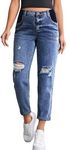 BEAUDRM Women's Maternity Casual High Waist Zipper Ripped Jeans Pants Trousers Mom Fit Denim Pants Medium Wash Small