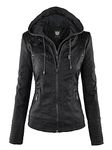 Lock and Love Women's Removable Hooded Faux Leather Jacket Moto Biker Coat, Wjc663_black, Large