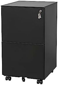 CuisinSmart 2 Drawer File Cabinet with Lock, Steel Mobile Filing Cabinet on Anti-tilt Wheels, Rolling Locking File Cabinets Under Desk for Home Office Metal File Cabinet for Legal/Letter Size Black