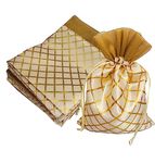 3A FEATURETAIL 18CM X 25CM Large Polka Dot Drawstring Bags Pouches Potli for Gift Wedding Jewelry Packaging Bridal Party Favors for Women (15pc Set, Cream Color Golden Berfi Print)