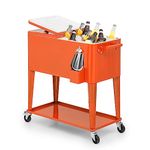 Magshion 80-Quart Patio Rolling Ice Chest Cooler Cart with Bottle Opener, Outdoor Ice Cooler Trolley with Wheels and Handle, Bar Drink Cooler Beverage Cart with Shelf for Party, Orange