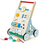 Wooden Baby Walker, 10 in 1 Baby Activity Center Walker Adjustable Wood Toddler Walker Push Walker Toy for Boys and Girls (BW001)