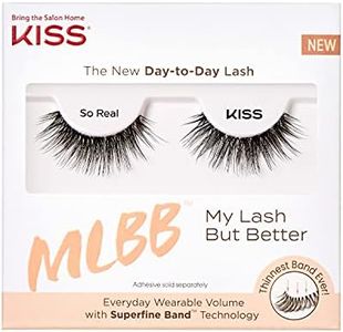KISS MLBB My Lash But Better False Eyelashes, Everyday Wearable Volume with Superfine Band Technology, Easy To Apply, Reusable, Cruelty-Free, Contact Lens Friendly, Style 'So Real', 1 Pair Fake Eyelashes So Real 1 Pair (Pack of 1)