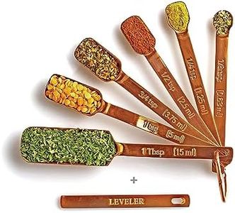 2lbDepot Copper Measuring Spoons - Set of 7 Includes Leveler - Premium Heavy-Duty Stainless Steel, Narrow, Long Handle Design Fits in Spice Jar