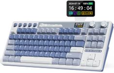 RK ROYAL KLUDGE M87 Wireless Mechanical Keyboard, 75% Percent Gaming 2.4Ghz/Bluetooth/USB-C Gasket Keyboard with 7500mAh Battery, LCD Smart Screen & Dual Knob, RGB Hot Swappable Cream Switch, Blue