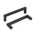 PinLin 20 Pack Kitchen Door Handles 128mm Hole Centre Flat Black Cabinet Handles Stainless Steel Square Cupboard T Bar Handle (Screws Included)