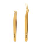 POCMKO Clusters DIY Lash Applicator Sets, 2 PCS Eyelash Tweezers, Lash Applicator Tool, Gold Eyelash Tools Sets, DIY Eyelash Precise Applicator, Lash Tweezer for DIY Eyelash Extensions (Gold)