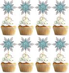 Confetti! 24 Pack Frozen Snowflake Cupcake Toppers Double Layers Silver and Blue Winter Theme Cupcake Picks Baby Shower Kids Birthday Party Christmas Cake Decorations Supplies