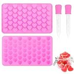 Heart Shaped Molds Silicone with 2 Droppers, Heart Jello Candy Gummies Chocolate Ice Cube Tray Molds Small Heart Shaped for Baking, Mini Heart Soap Molds for Wedding Birthday Party Valentine's Day