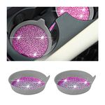 XINLIYA Bling Car Cup Coaster, 2PCS Anti Slip Shockproof Insert Cup Holder, Full Rhinestone Bling Crystal Cup Holders for Women, Automotive Interior Accessories Suitable for Most Car (Gray/Pink)