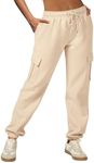 IVIR Cargo Pants Women Sweatpants Fleece Lined High Waisted Joggers Lounge with Pockets Beige S