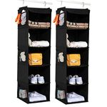 BrilliantJo 2 Pack Hanging Closet Organizer, 5 Shelves Hanging Storage with 6 Side Pockets for Clothes Shoes, 108x30x30cm(Black)