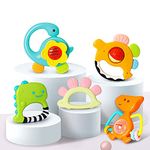 Eastsun Baby Rattles 0-6 Months, Sensory Toys for Babies 3 6 9 12 Months Old Dinosaur Toys with Bead Spinner for Toddlers Grip Shake, Silicone Rubber Teether with Small Holes Easy to Wash