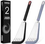 Fish Spatula Turner, Thin Slotted Spatulas for Nonstick Cookware,Silicone Edge Heat Resistant Kitchen Flipper for Fish, Egg, Pancake(Stainless Steel, 2Pack)