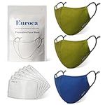 Euroca - Kids’ Face Masks, Cloth Face Mask Set, Washable Kids Masks, Kids Face Masks w/ PM2.5 Filter Sheets, Face Masks for Kids Ages 7-12, Green, Green & Royal Blue, Set of 3