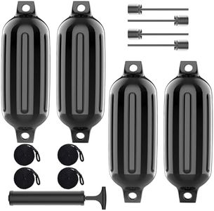 PuroShelt Boat Bumpers Fenders, Boat Bumpers, Inflatable Cylindrical Twin Eye Ribbed Comes with Ropes Boat Bumpers for Docking, Black 4 Pack 8.5 x 27 inches