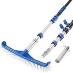 Pool Brush with Pole, 4-16 ft Telescopic Pool Pole, Heavy Duty Aluminum Pool Cleaning Brush Head, Pool Scrubber for Walls, Tiles & Floors, Fits Skimmer Net & Pool Accessories